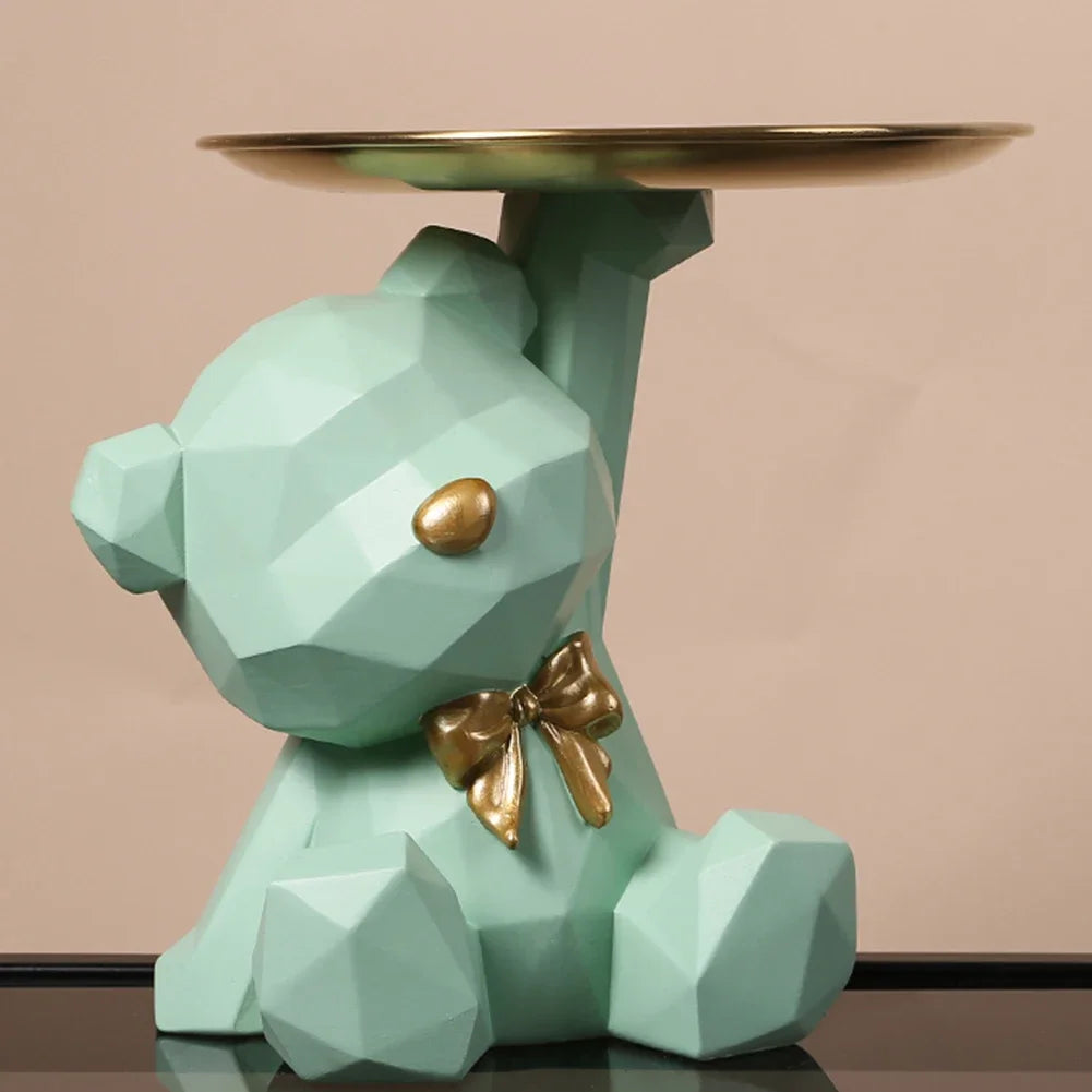 Resin Cute Bear Storage Tray Statue Table Decorations Geometric Bear Statue Entrance Crafts Decor for Office Coffee Shop